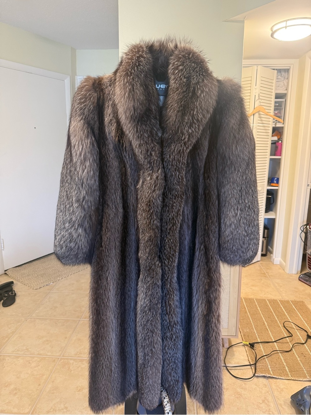 Y2k Vintage Flemington Fur Full length Genuine Silver Fox Size M